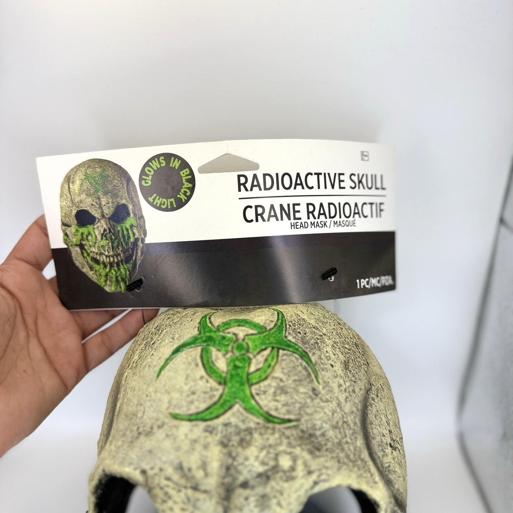 Radioactive Skull Mask Glow Black Light Biohazard Zombie Latex Halloween NWT‎ - Picture 8 of 9